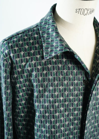 -Geometric Pattern Fly Front Shirt Jacket-