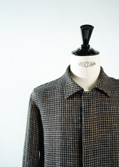 -Brown Check Pattern Fly Front Shirt Jacket-