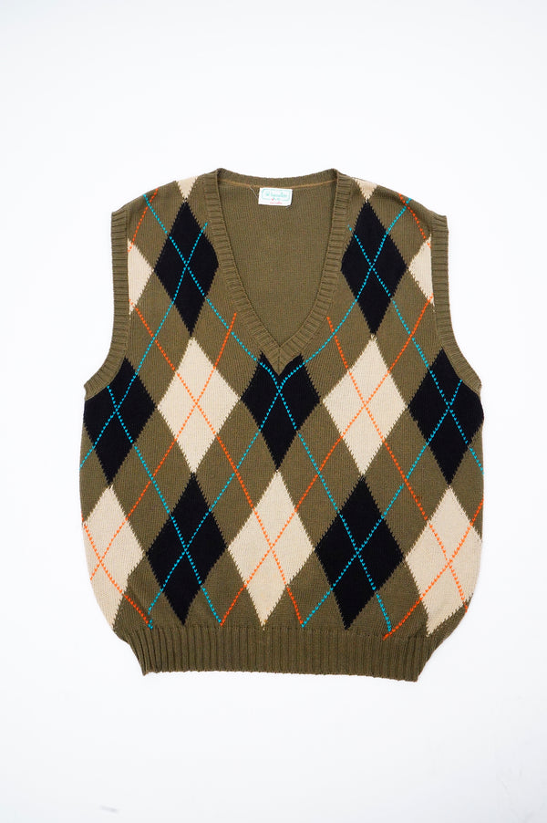 80's "benetton" -Argyle Pattern Cotton Knit Vest-