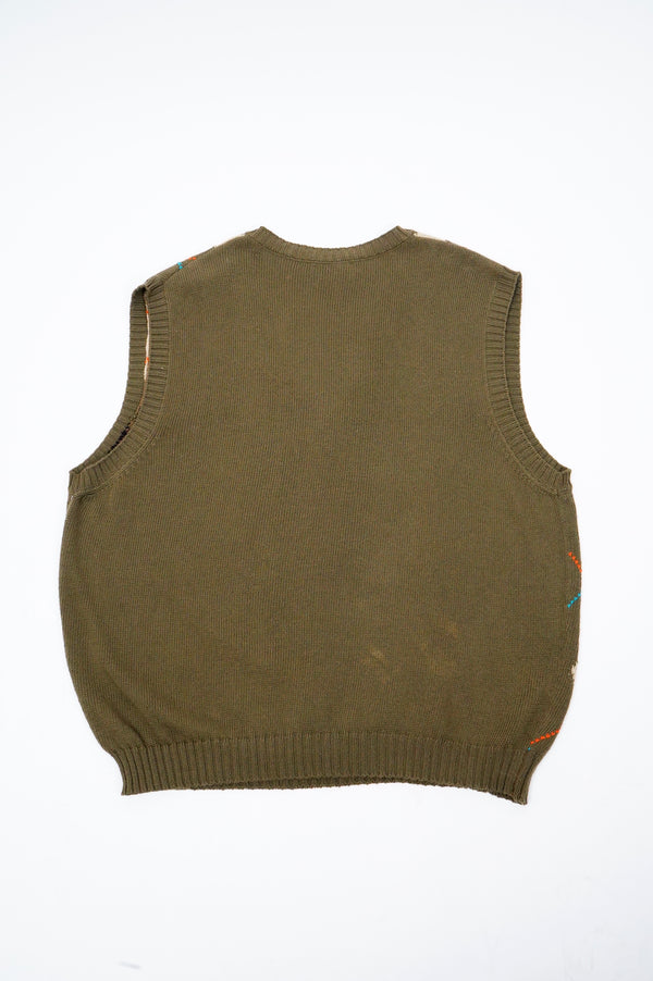 80's "benetton" -Argyle Pattern Cotton Knit Vest-