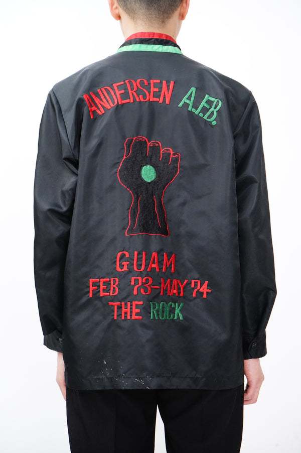 70's "UNKNOWN" -"ANDERSEN A.F.B." Black Power Embroidery Nylon Jacket-