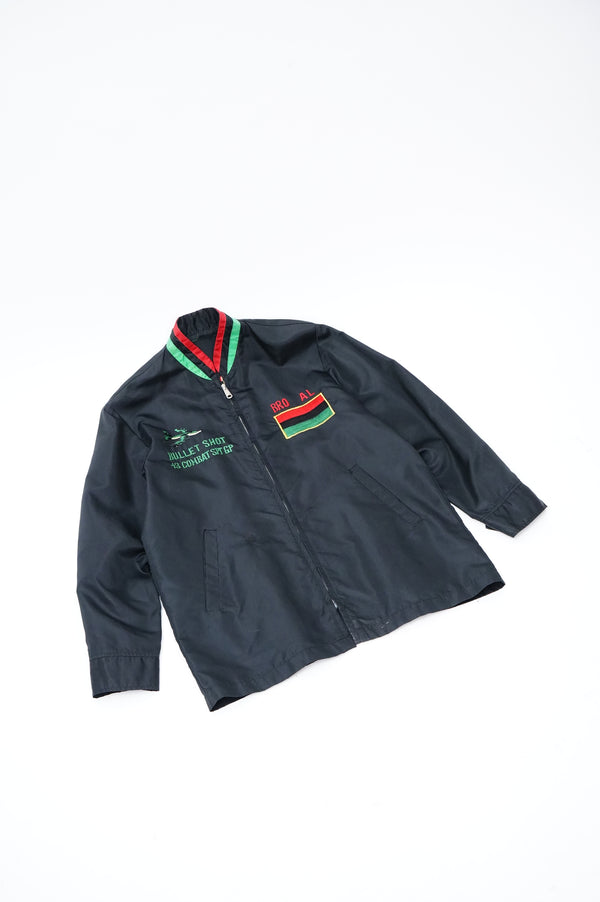 70's "UNKNOWN" -"ANDERSEN A.F.B." Black Power Embroidery Nylon Jacket-
