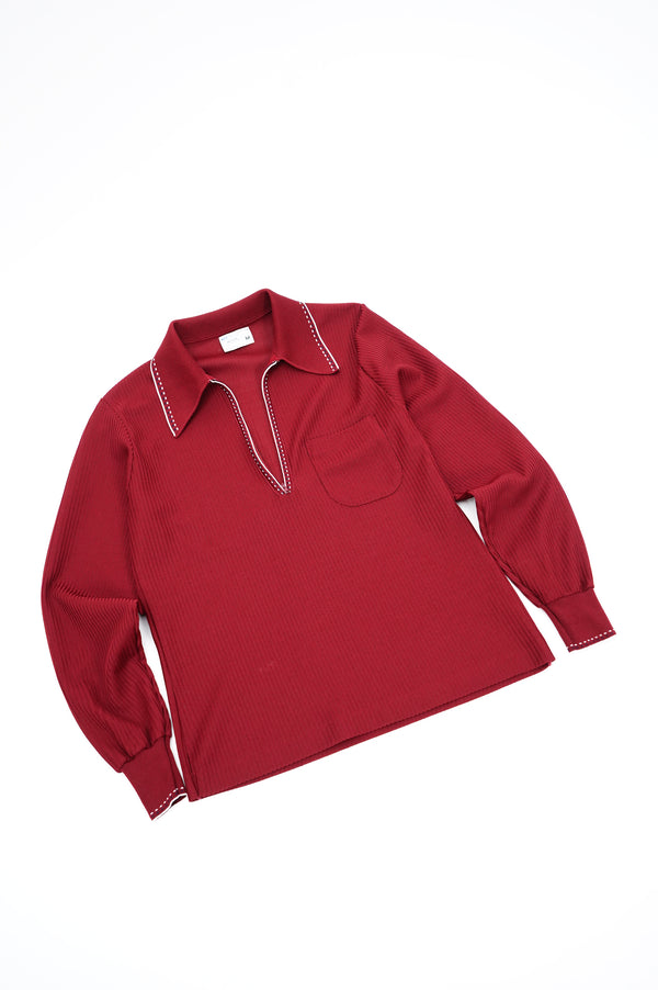 70's "JC Penny" -Half-Zip Polyester L/S Polo Shirt-