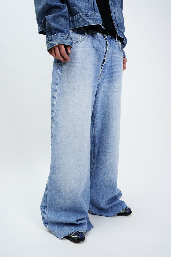 "UNKNOWN" -Cut Off Baggy Denim-