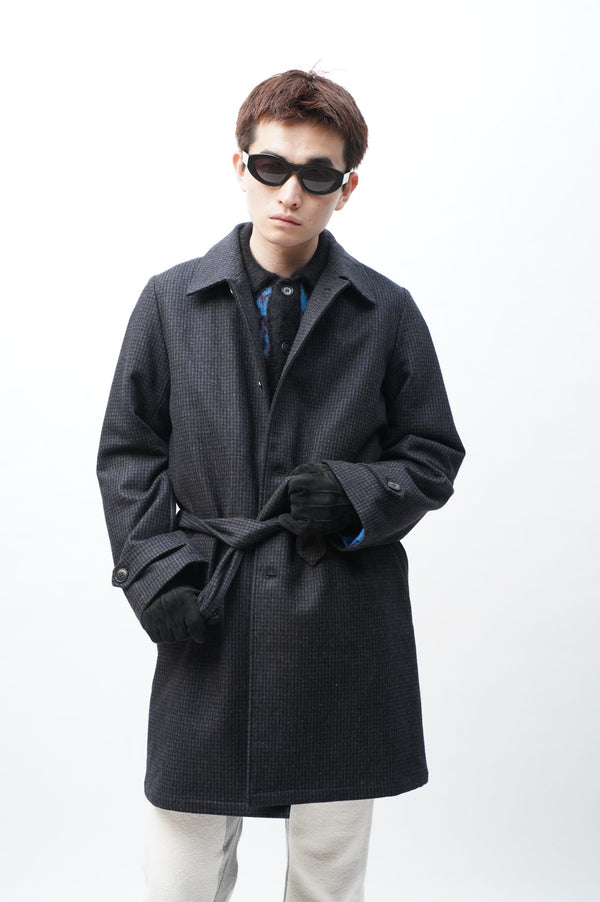 -NAVY BLACK WOOL BELTED COAT -