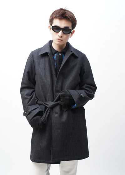 -NAVY BLACK WOOL BELTED COAT -
