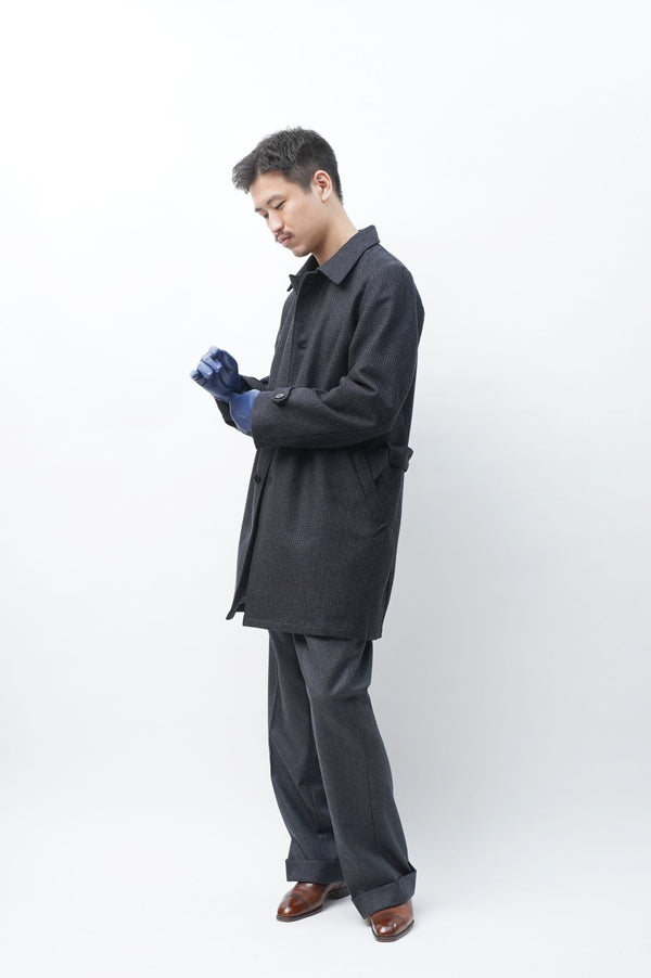 -NAVY BLACK WOOL BELTED COAT -