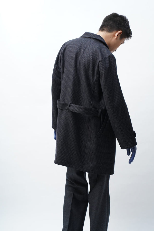 -NAVY BLACK WOOL BELTED COAT -