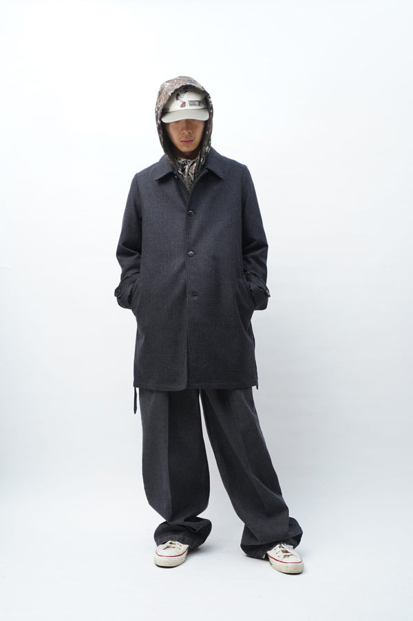 -NAVY BLACK WOOL BELTED COAT -