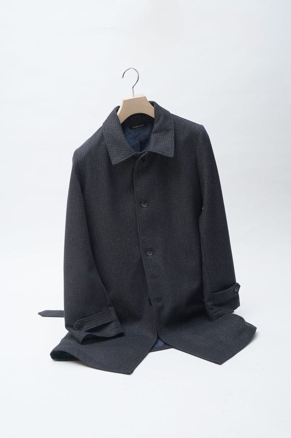 -NAVY BLACK WOOL BELTED COAT -