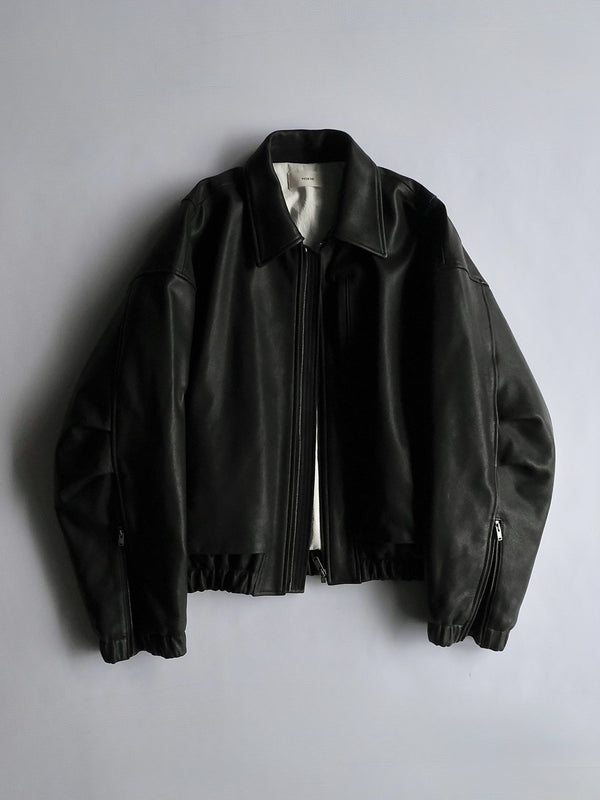 -"KIRA" LEATHER DRAPE BLOUSON-