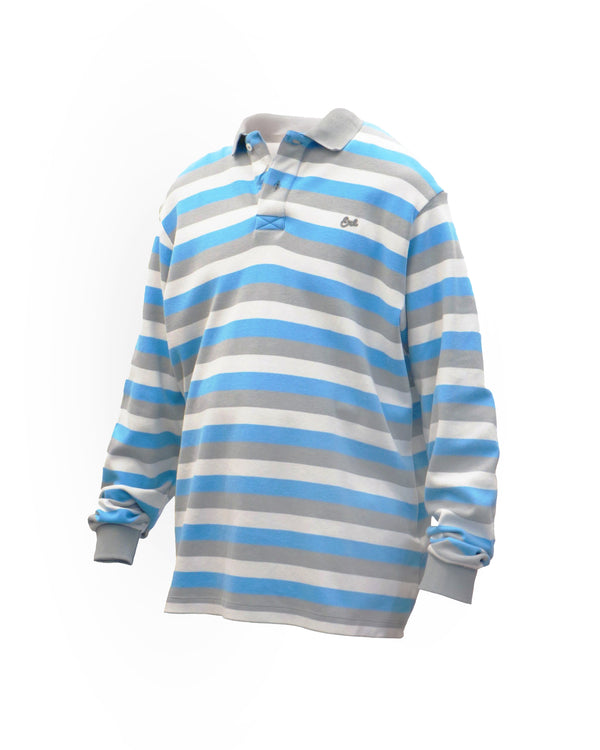 -STRIPED LONG SLEEVE POLO KNIT-