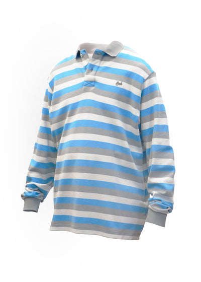 -STRIPED LONG SLEEVE POLO KNIT-