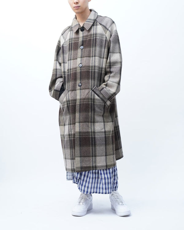 -BROWN BIG CHEQUARED WOOL COAT