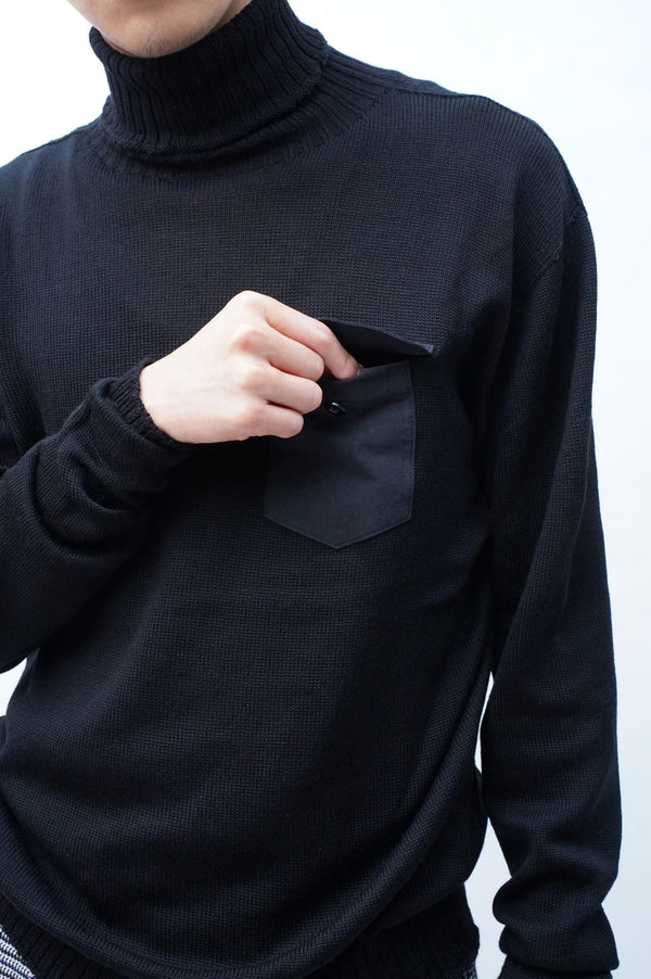 [ARCHIVE EDITION] -BLACK WOOL TURTLE NECK KNIT WITH COIN –