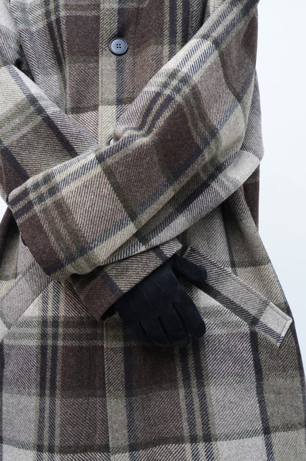 -BROWN BIG CHEQUARED WOOL COAT