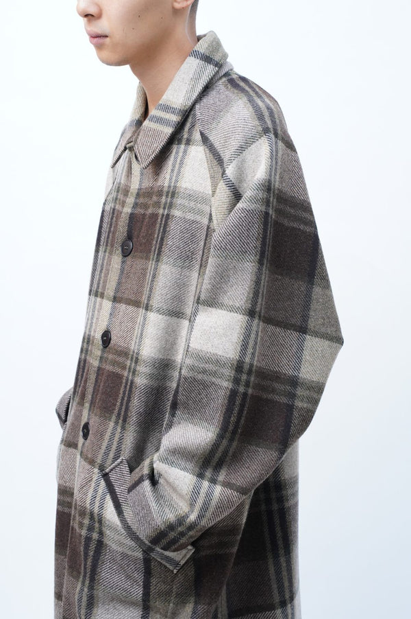 -BROWN BIG CHEQUARED WOOL COAT