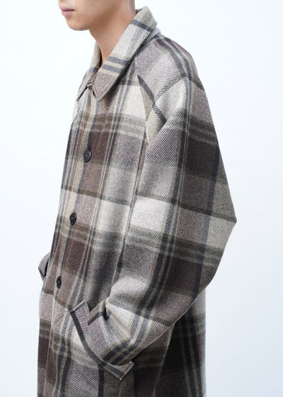 -BROWN BIG CHEQUARED WOOL COAT