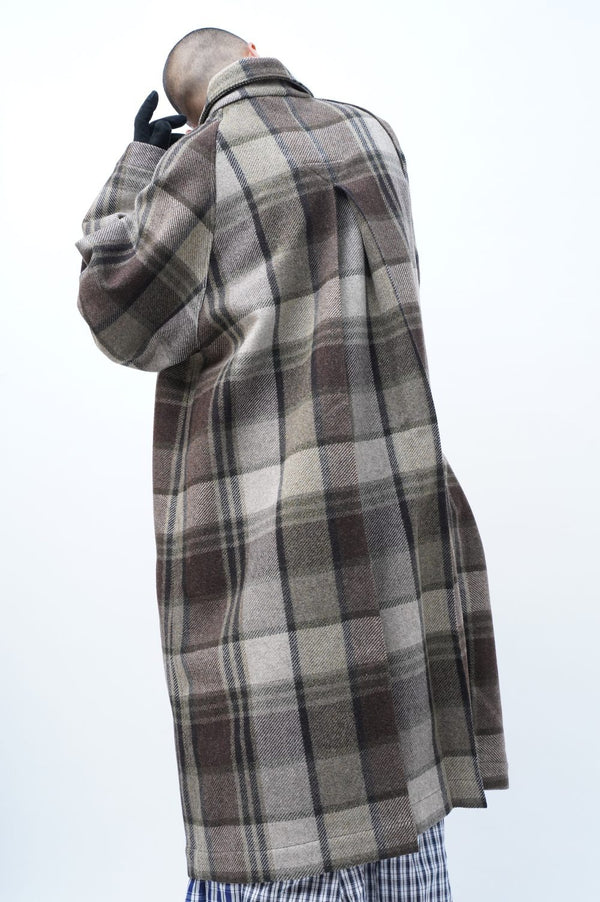 -BROWN BIG CHEQUARED WOOL COAT