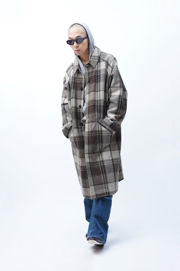 -BROWN BIG CHEQUARED WOOL COAT