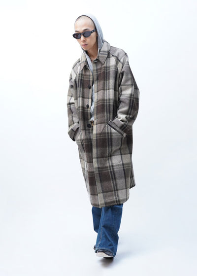 -BROWN BIG CHEQUARED WOOL COAT