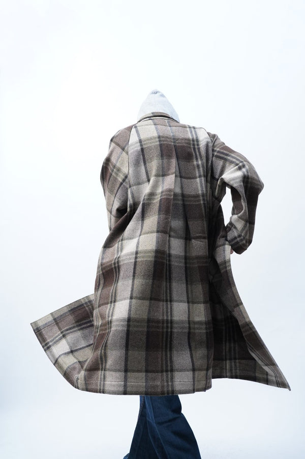 -BROWN BIG CHEQUARED WOOL COAT
